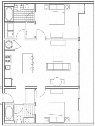 Floor plan for 2 beds, 2 baths, 1205 sqft